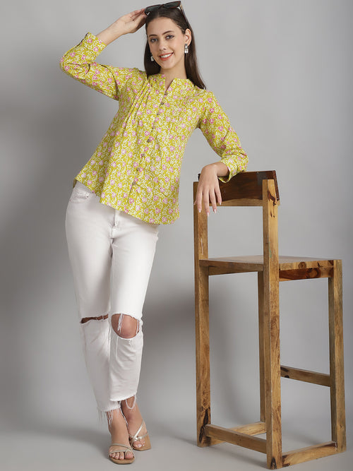 Mustard Floral Printed Pure Cotton Top