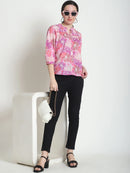 Frempy Women Pink Floral Printed Pure Cotton Top