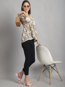 Off White Floral Printed Floral Pure Cotton Top