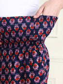 Frempy Black Floral Motif Print Smocked Waist Pure Cotton Maternity Trousers