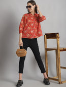 Red Floral Printed Floral Pure Cotton Top