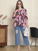 Frempy Women Maroon Printed Pure Cotton Top