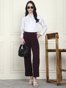 Frempy Women's High-Rise Relaxed Straight Leg Formal Trousers - Maroon