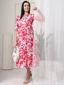 Frempy Women Pink Floral Printed Maternity Dress