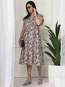 Frempy Women Off White Floral Printed Maternity Midi Dress