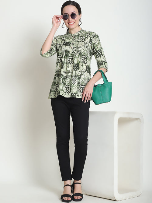 Olive Colourblocked Pure Cotton Top