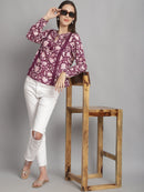 Magenta Floral Printed Floral Pure Cotton Top