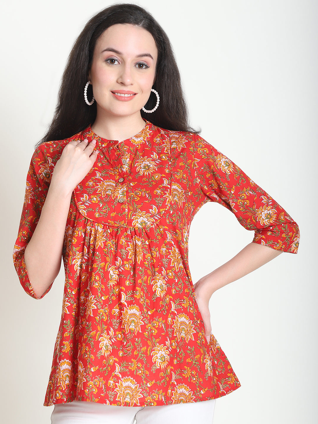 Red Floral Pure Cotton Top