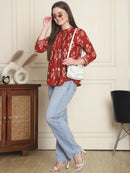 Frempy Women Maroon Motifs Printed Pure Cotton Top