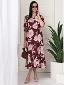 Frempy Women Maroon Floral Printed  Maternity Dress