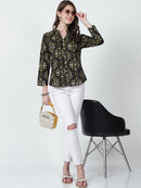 Brown Floral Printed Mandarin Collar Pure Cotton Top