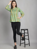 Lime Green Floral Printed Floral Pure Cotton Top