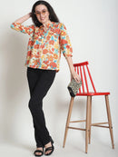 Frempy Women Blue Floral Printed Pure Cotton Top