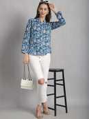 Blue Floral Printed Pure Cotton Top