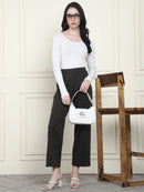 Frempy Women's High-Rise Relaxed Straight Leg Formal Trousers - Olive