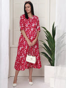 Frempy Women Pink Floral Printed  Maternity Dress