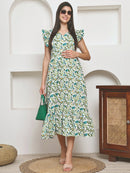 Frempy Women Fit and Flare Multi Floral Printed Maxi/Full Length Dress