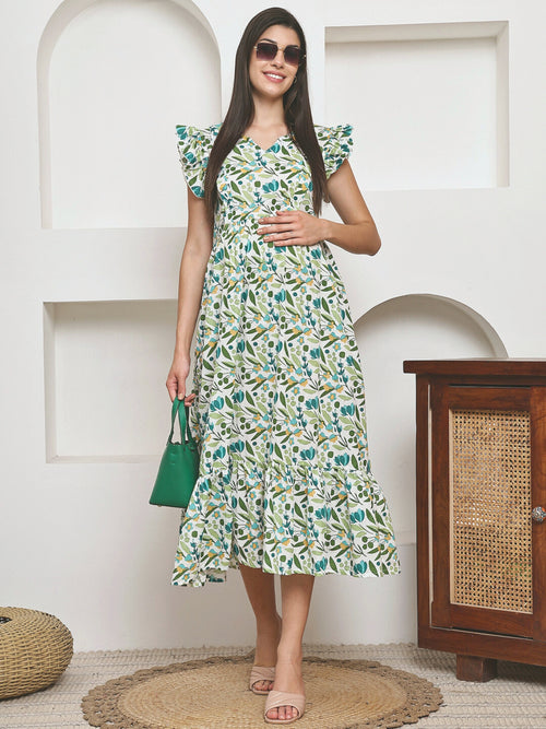 Frempy Women Fit and Flare Multi Floral Printed Maxi/Full Length Dress