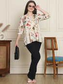 Frempy Women Off White Pure Cotton Top