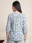 White Floral Print Pure Cotton Top