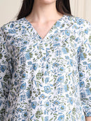 White Floral Print Pure Cotton Top