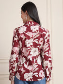 Maroon Floral Print Pure Cotton Shirt Top