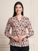 Red Black Ikat Print Button-Down Pure Cotton Top