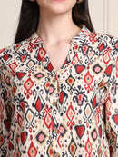 Red Black Ikat Print Button-Down Pure Cotton Top