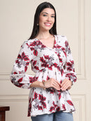 White Thread & Sequence Work Floral  Pure Cotton Tops