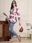 White Thread & Sequence Work Floral  Pure Cotton Tops
