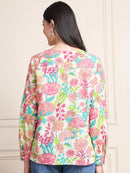 Multicolored Floral V-Neck Shirt Style Pure Cotton Top