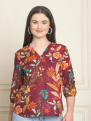Maroon Floral Print Pure Cotton Top