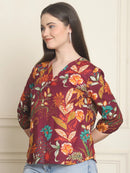 Maroon Floral Print Pure Cotton Top