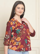 Maroon Floral Print Pure Cotton Top