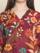 Maroon Floral Print Pure Cotton Top