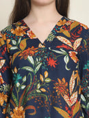 Navy Blue Floral Print Pure Cotton Top