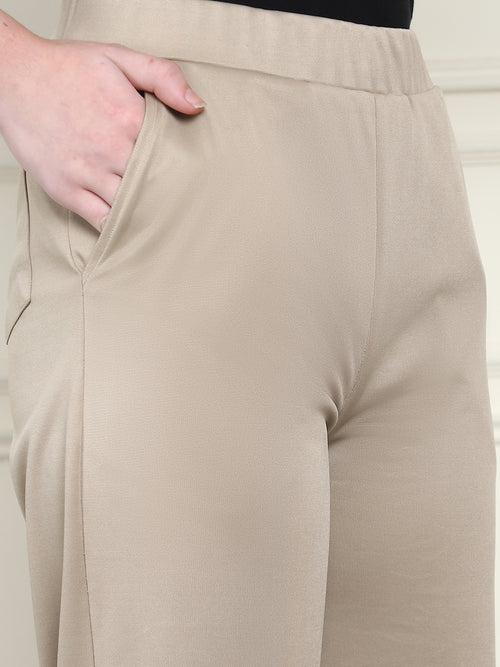 Frempy Women's High-Rise Relaxed Straight Leg Formal Trousers - Beige