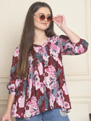 Frempy Women Maroon Printed Pure Cotton Top