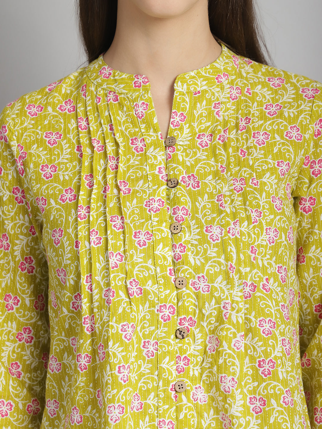 Mustard Floral Printed Pure Cotton Top