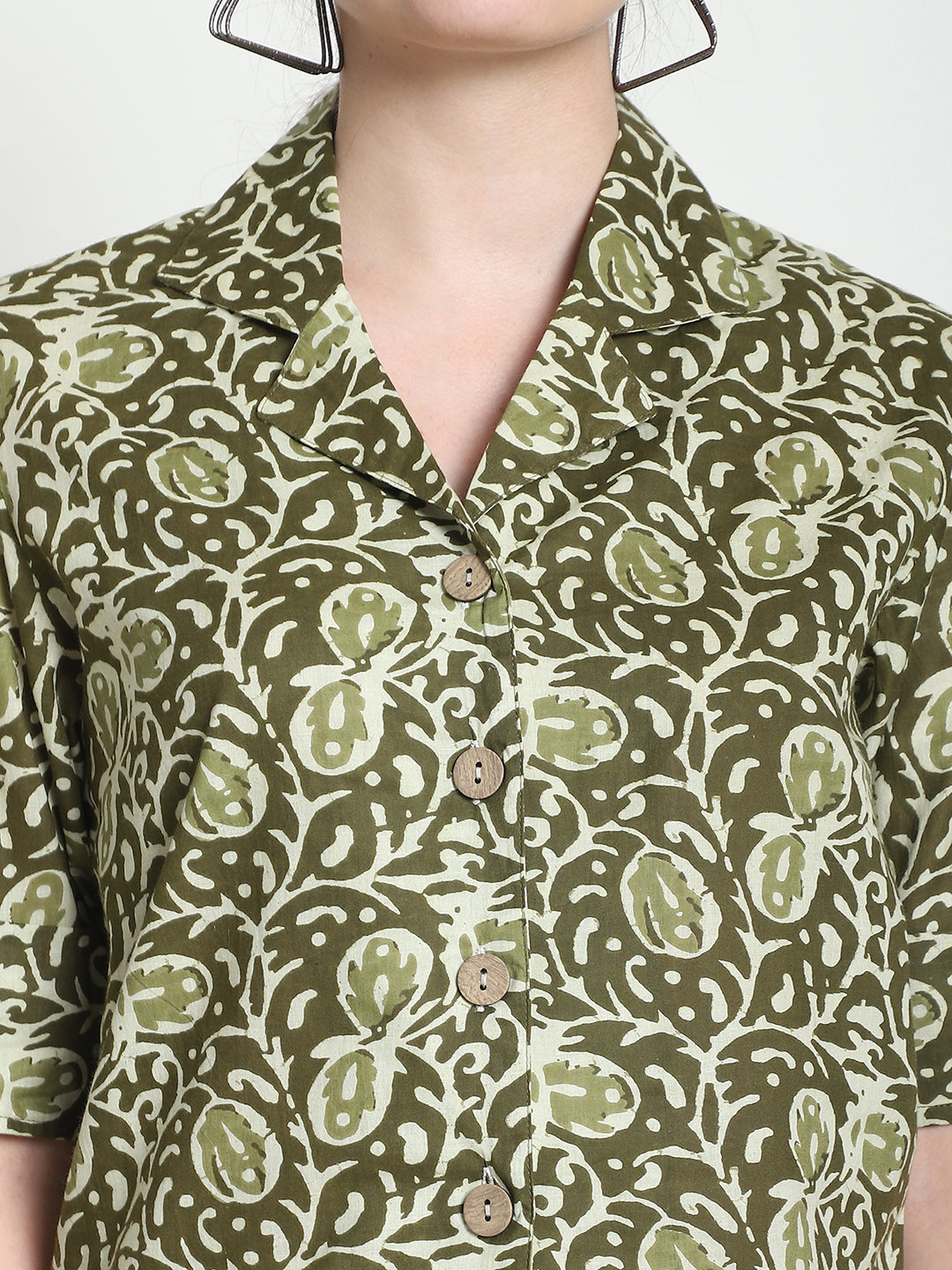 Olive Floral Pure Cotton Short Top