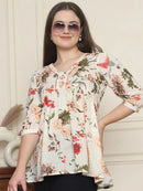 Frempy Women Off White Pure Cotton Top