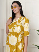 Frempy Women Yellow Floral Printed  Maternity Dress