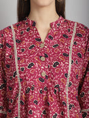 Burgundy Floral Printed Floral Pure Cotton Top