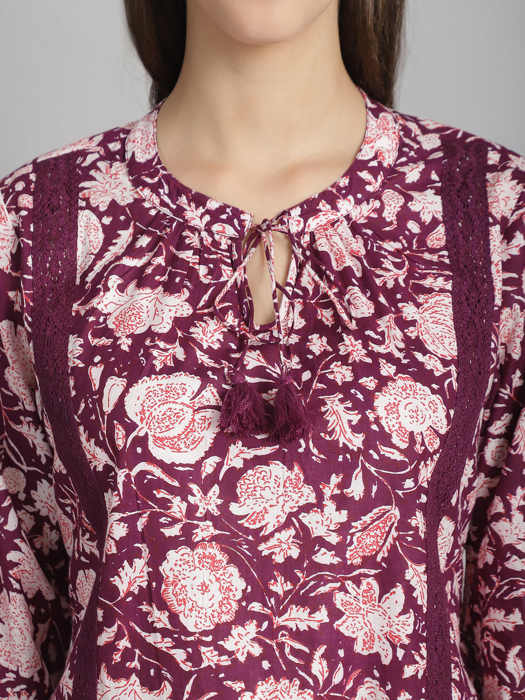 Magenta Floral Printed Floral Pure Cotton Top