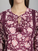 Magenta Floral Printed Floral Pure Cotton Top