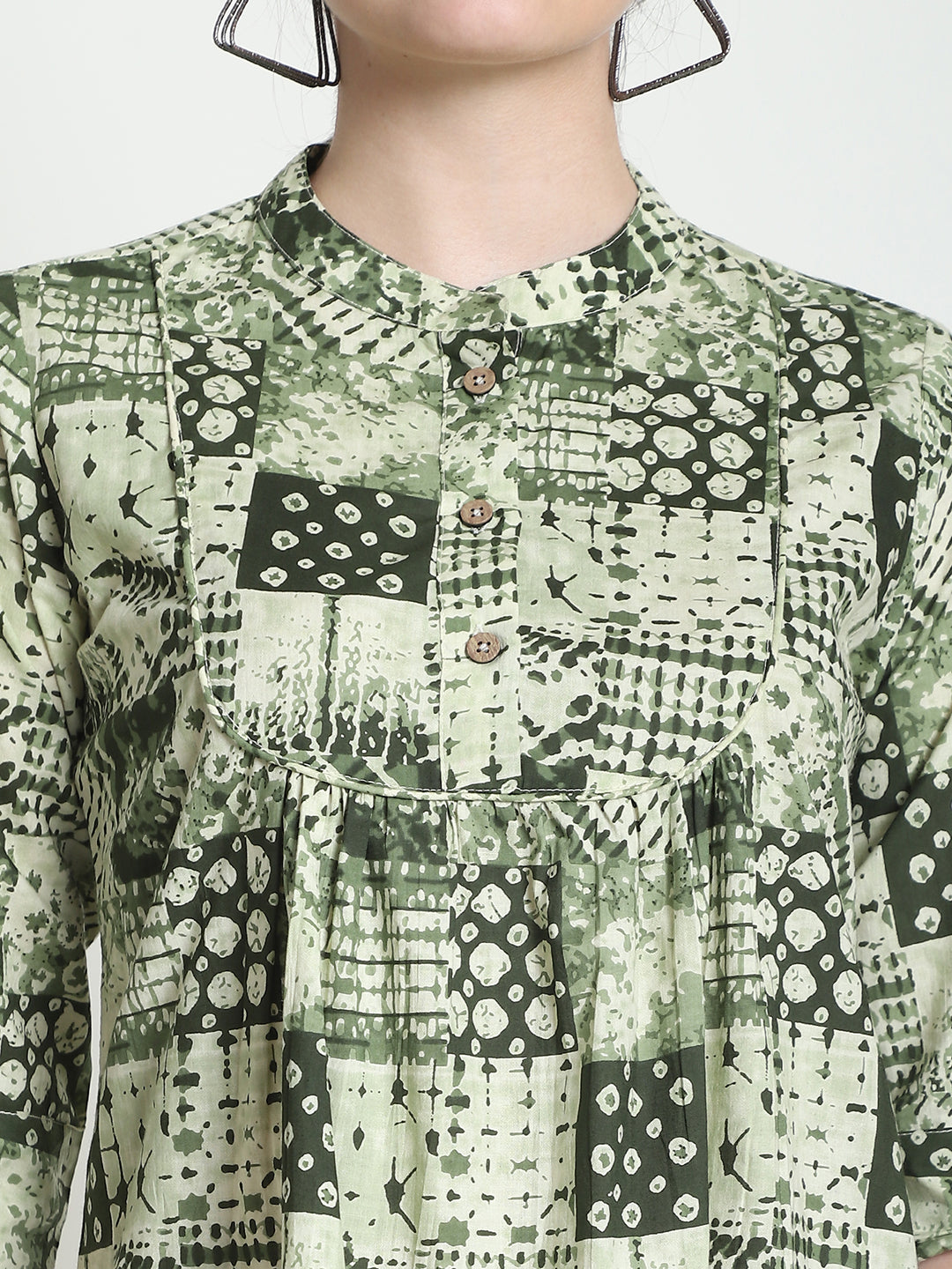 Olive Colourblocked Pure Cotton Top