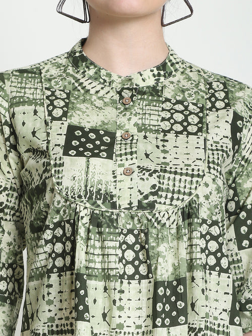 Olive Colourblocked Pure Cotton Top