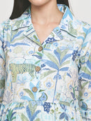 Frempy Women Fit and Flare Ligth Blue Floral Printed Maxi/Full Length Dress