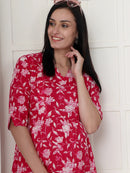 Frempy Women Pink Floral Printed  Maternity Dress