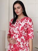 Frempy Women Pink Floral Printed Maternity Dress